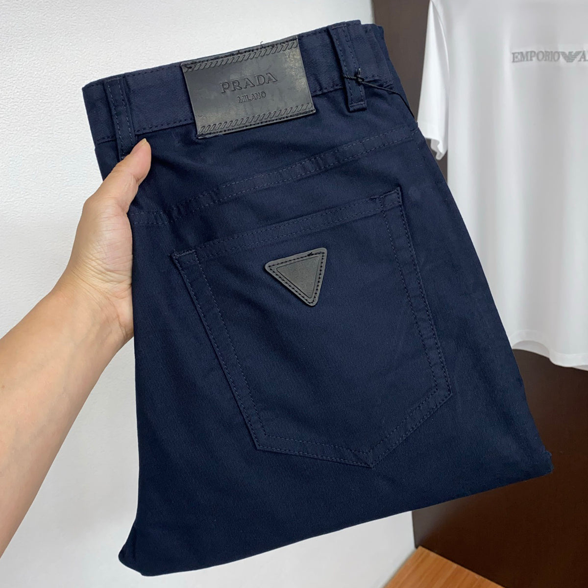 Triangle Leather Patch Back Pocket Trousers L260629