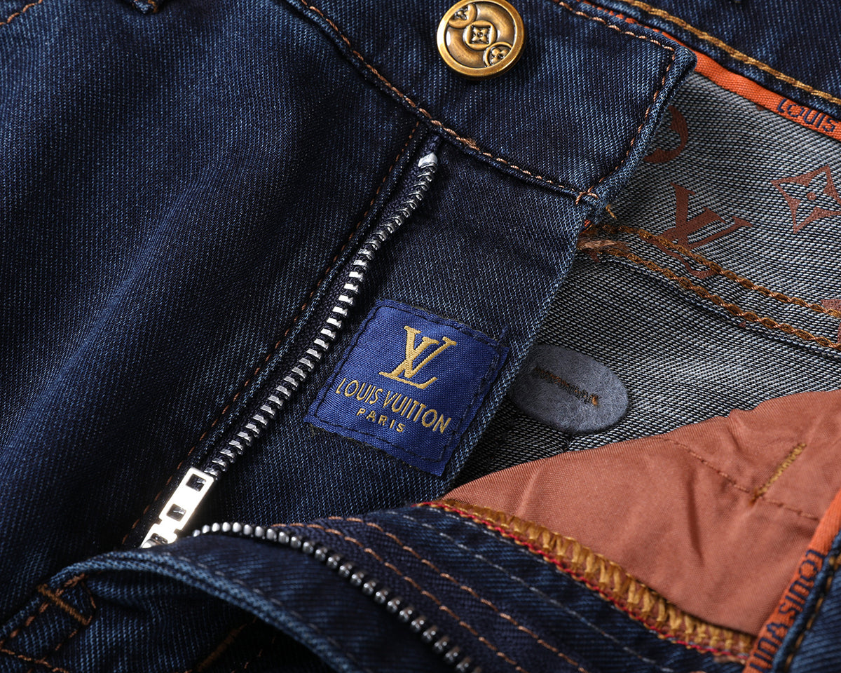 Dark Indigo Monogram Embroidered Slim Denim V260846