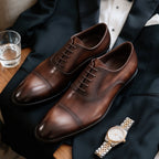 Cap Toe Spliced Texture Oxford Shoes Lace-Up Formal Dress Shoes Y101115