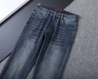 Vintage Fade Triangle Emblem & Text Print Jeans V260821