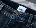 Dark Vintage Fade Check Print Knight Logo Jeans V260810