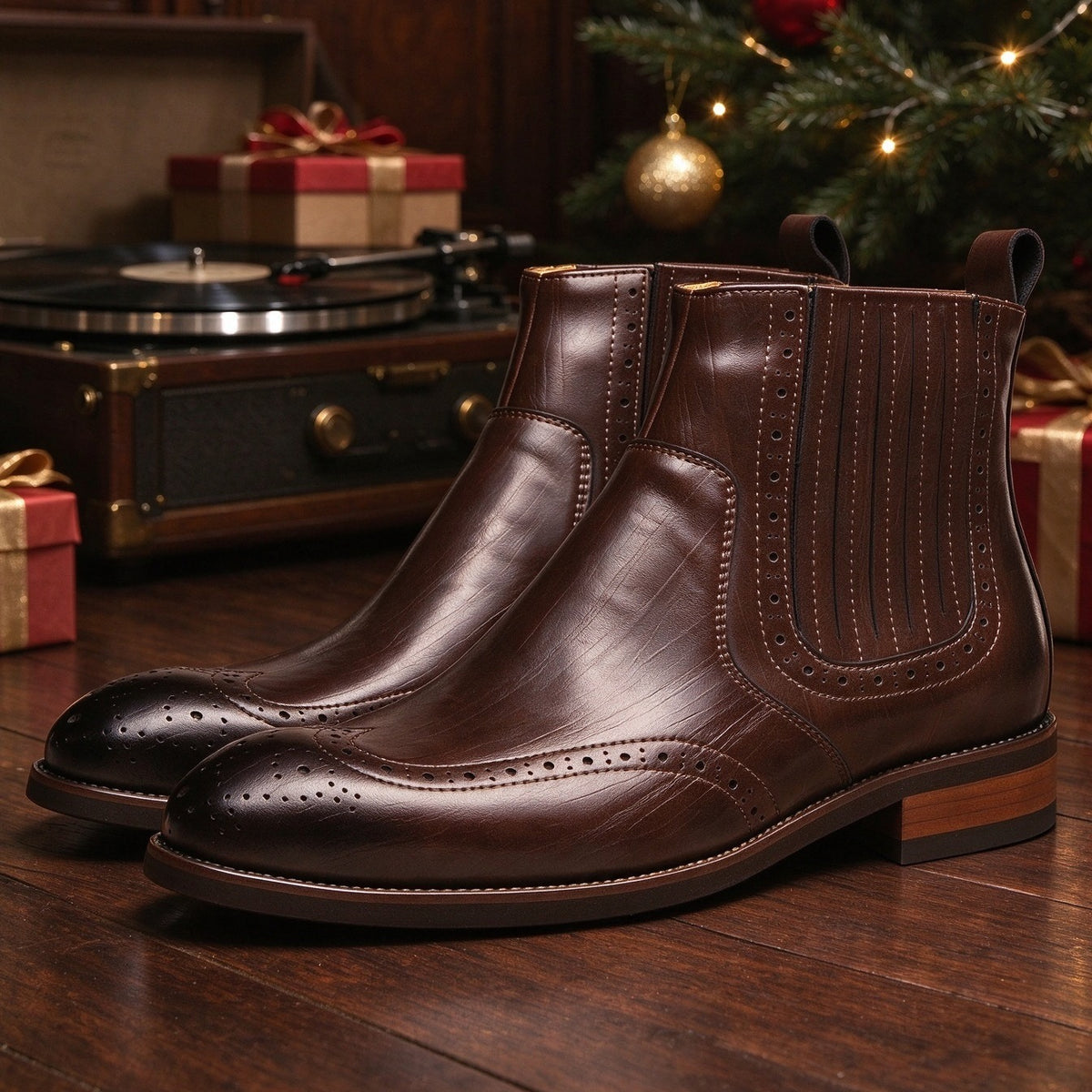 Brogue Chelsea Boots Elastic Side Ankle Dress Boots Y101117