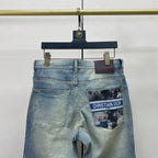 Light Faded Blue Wash Collage Graphic Patch Slim Jeans C261035
