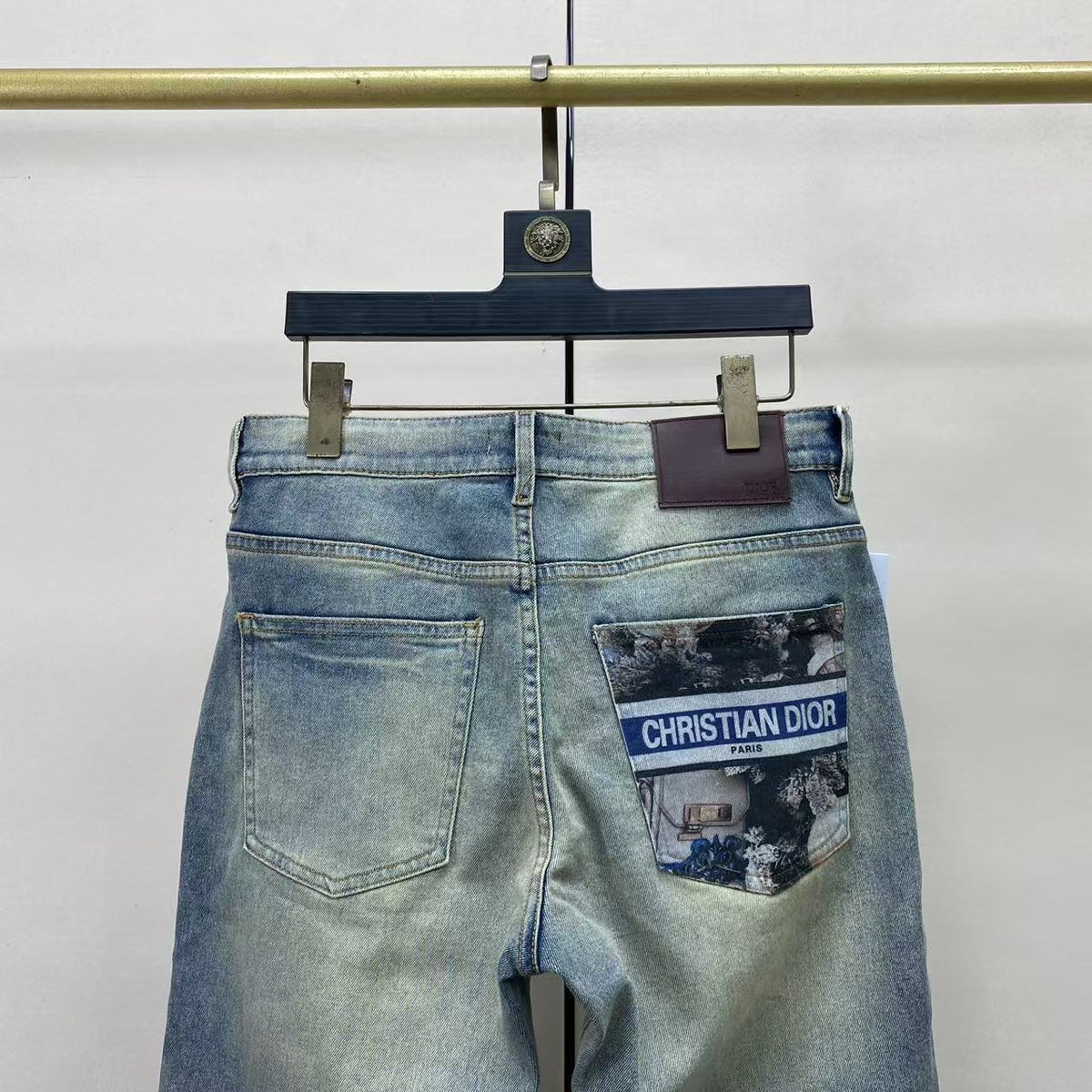 Light Faded Blue Wash Collage Graphic Patch Slim Jeans C261035