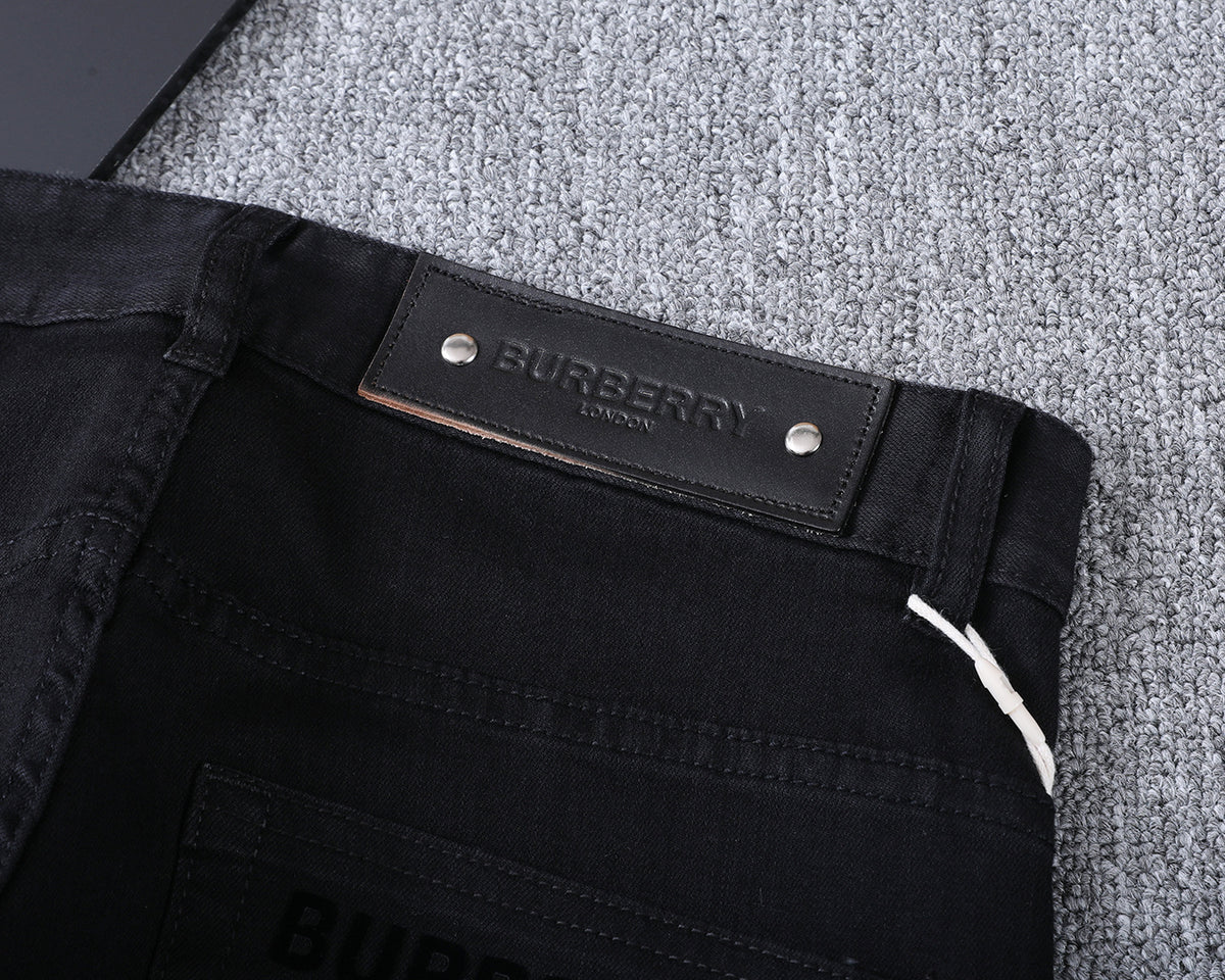 Solid Black Slim Denim With Flocked Equestrian Graphic V260836