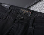 Solid Black Wash Metal Logo Plate Jeans V260814