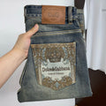 Vintage Dark Faded Crown Art Print Pocket Denim Jeans L260638