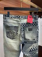 Vintage Fade Multi-Pattern Check Jeans E260939