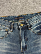 Stitched Monogram & Letter Print Pocket Slim Fit Denim M260701