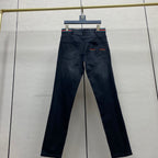 Black Faded Web Stripe Waist Embroidery Jeans V260805