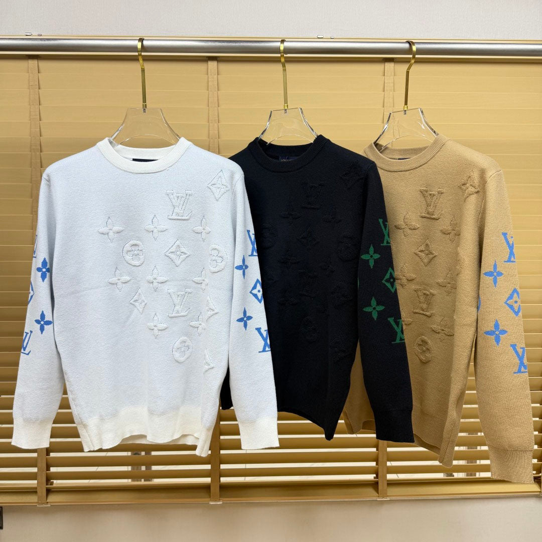 New Crew Neck Mixed Jacquard Knit Pullover Sweater GN380102