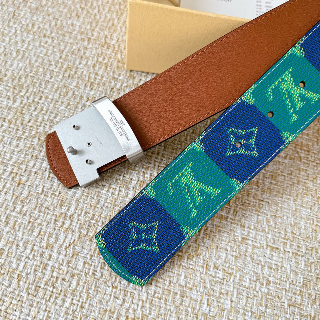 Color Block Checkered Print Interlocking Metal Buckle Belt E020805