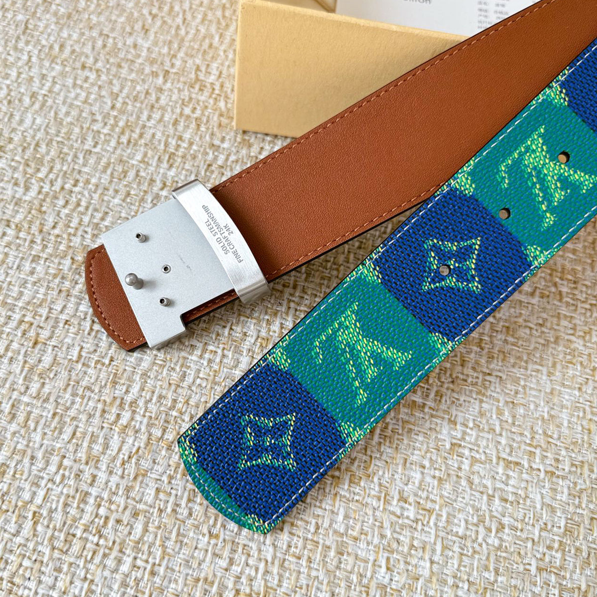 Color Block Checkered Print Interlocking Metal Buckle Belt E020805