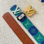 Color Block Checkered Print Interlocking Metal Buckle Belt E020805