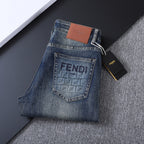Monogram Letter Printed Pocket Slim Fit Denim V260816