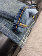 Vintage Dark Fade Feather Print BB Logo Jeans V260804