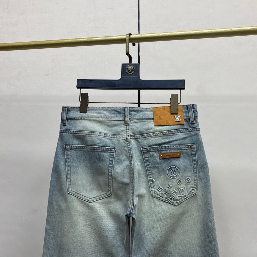 Faded Light Blue Embossed Monogram Slim Denim Jeans M260730