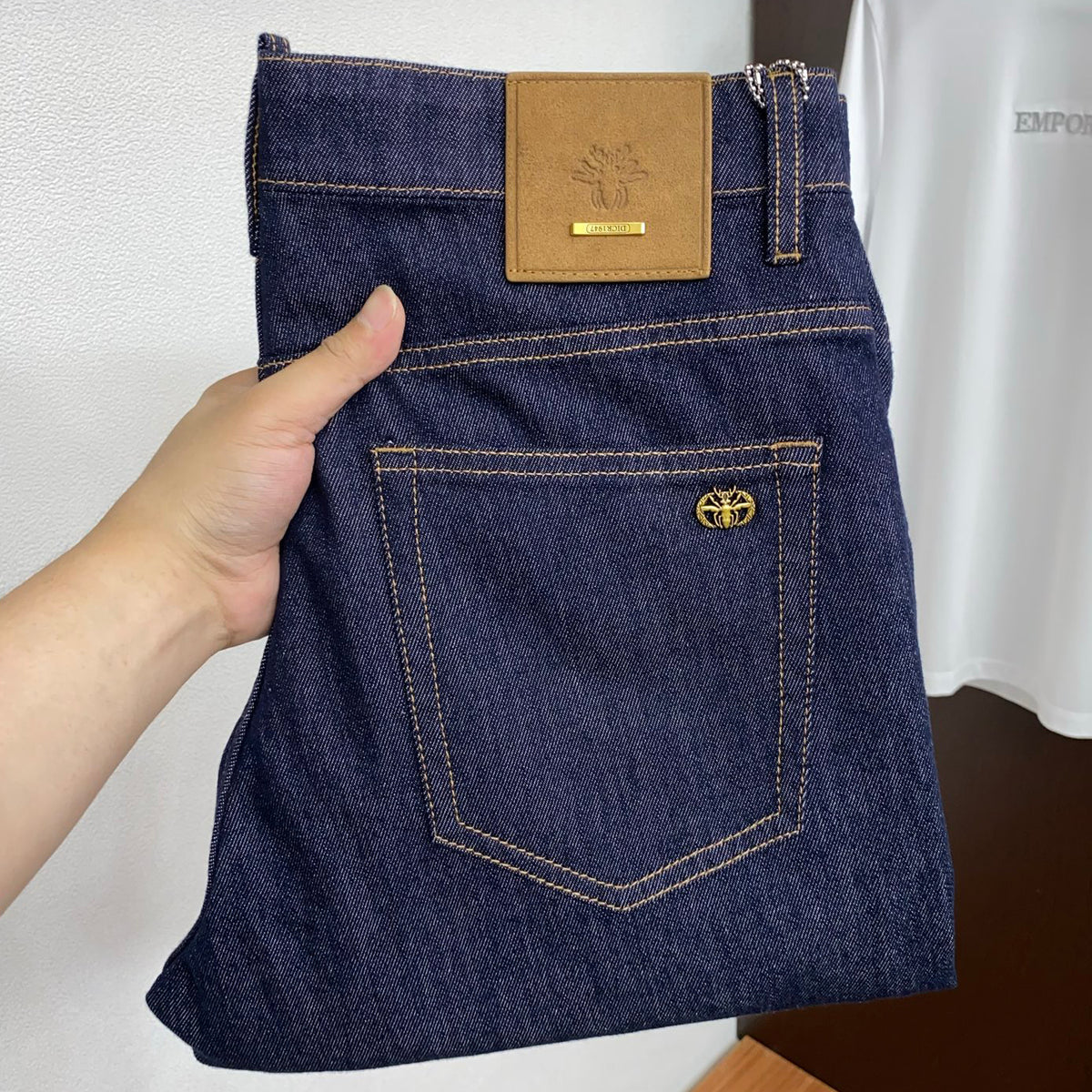 Raw Dark Indigo Mens Metal Badge Pocket Denim Trousers R260521