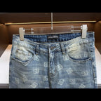 Light Vintage Faded Wash Allover Monogram Print Slim Jeans C261031