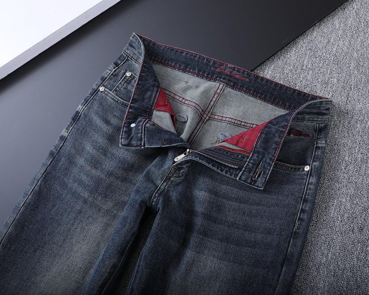 Vintage Embossed Emblem Slim Denim V260822