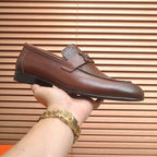 Men's H Buckle Croc Embossed Panel Loafers M10342250