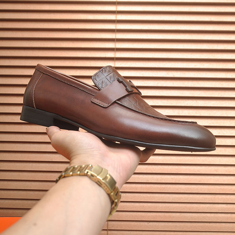 Men's H Buckle Croc Embossed Panel Loafers M10342250