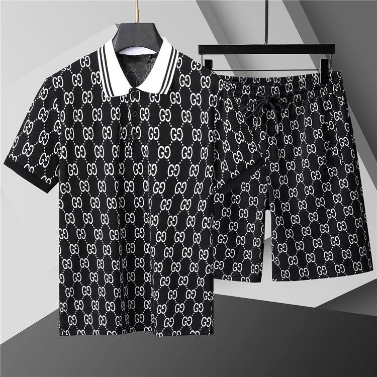 Allover Jacquard Polo Shirt & Shorts 2-Piece Set X269002