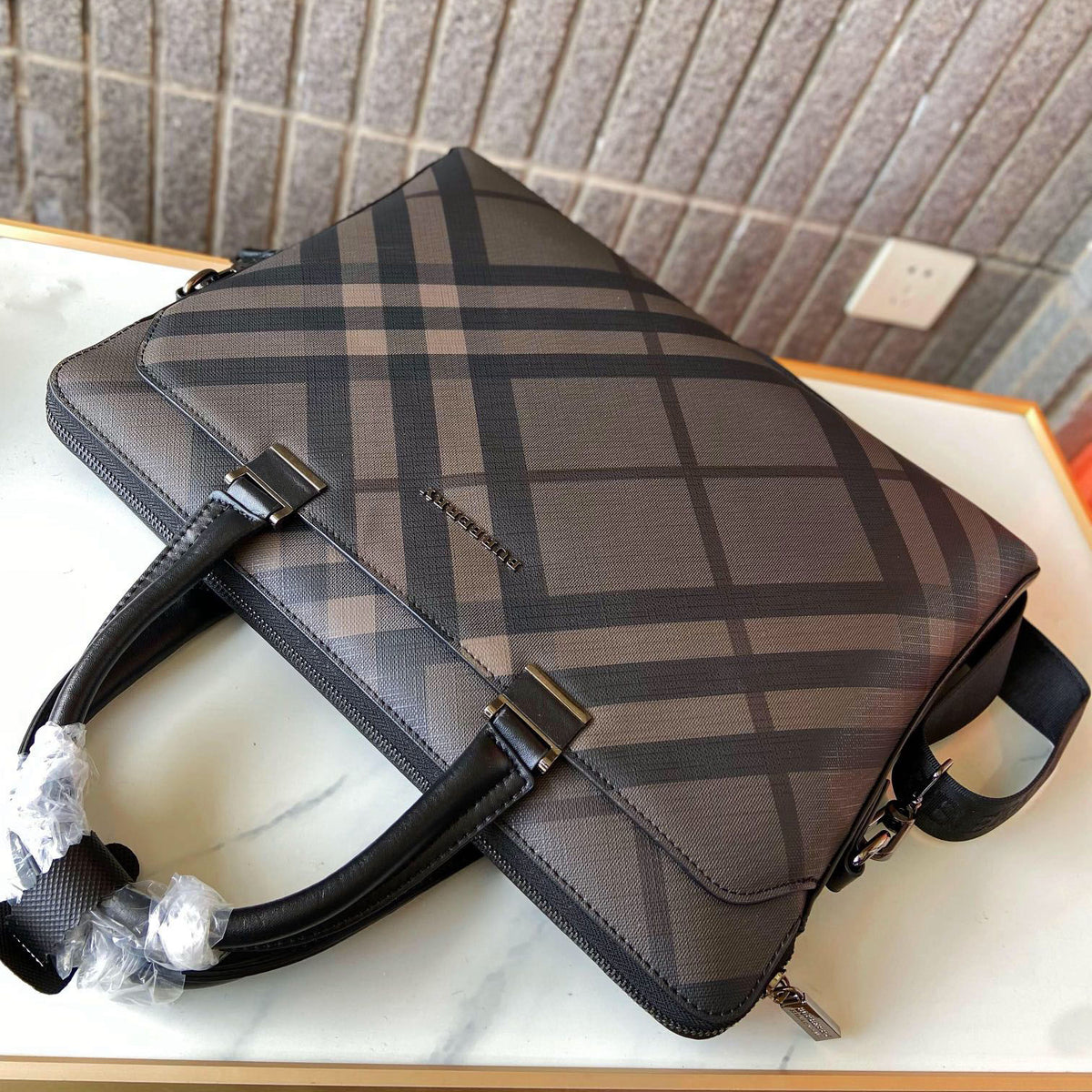 Classic Plaid Print Handheld Business Briefcase B101011