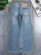 Light Wash Blue Statement Text Embroidery Slim Denim Jeans L260602