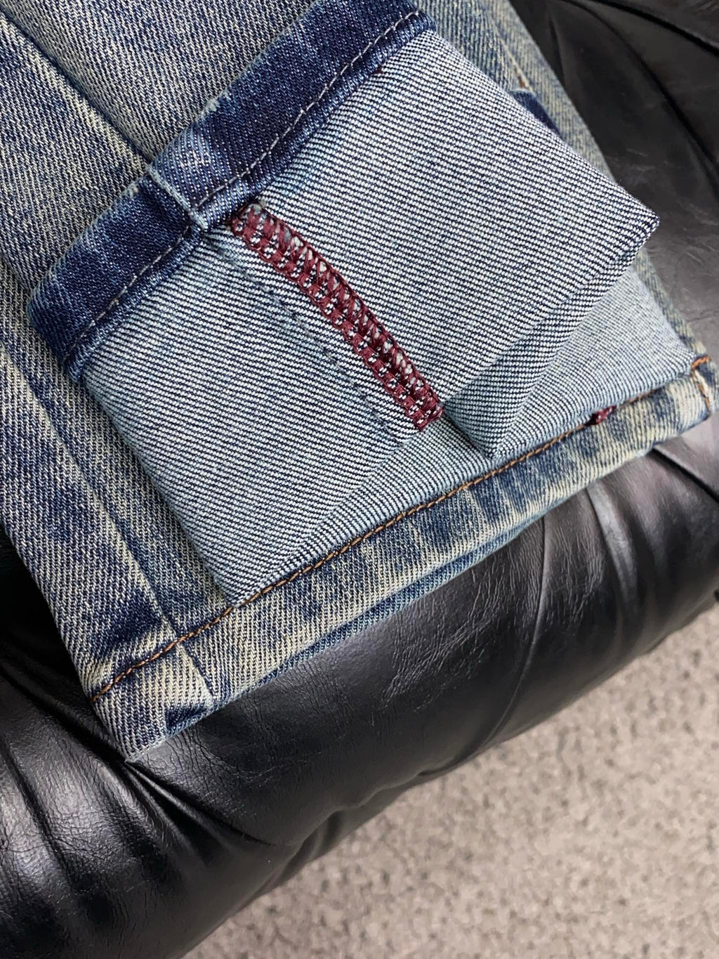 Vintage Faded Wash Mens Circular Motif Embroidered Pocket Denim Trousers R260529