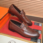 Men's H Buckle Croc Embossed Panel Loafers M10342250