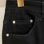 Back Pocket Subtle Printed Solid Black Straight Denim Jeans P141004