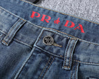 Letter Crest Embroidery Pocket Slim Fit Denim V260838