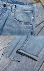 Light Wash Blue Statement Text Embroidery Slim Denim Jeans L260602