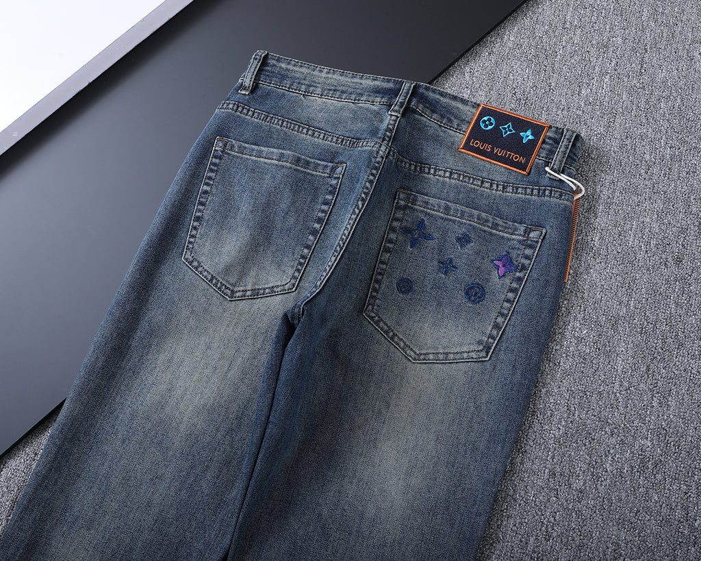 Multi-Color Embroidered Motif Pocket Slim Fit Denim V260827