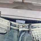 Light Faded Vintage Wash Denim Pants With Printed Waistband Detail L260621