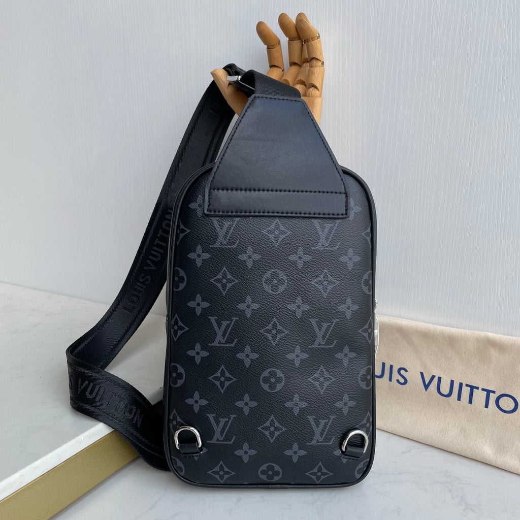 Printed Fabric Metal Logo Vertical Chest Sling Bag B101009