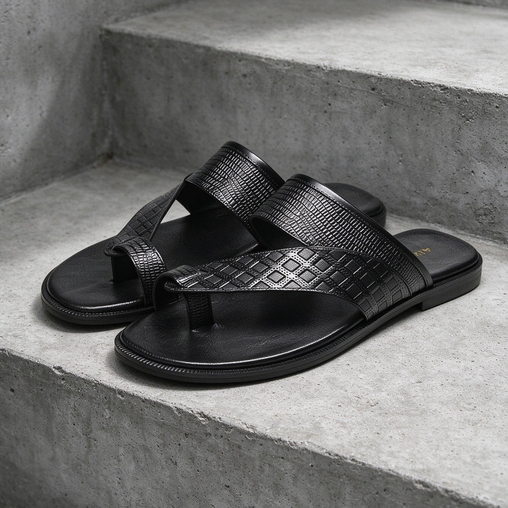 Textured Thong Slide Sandals Open Toe Slip-On Flip Sandals Y101137