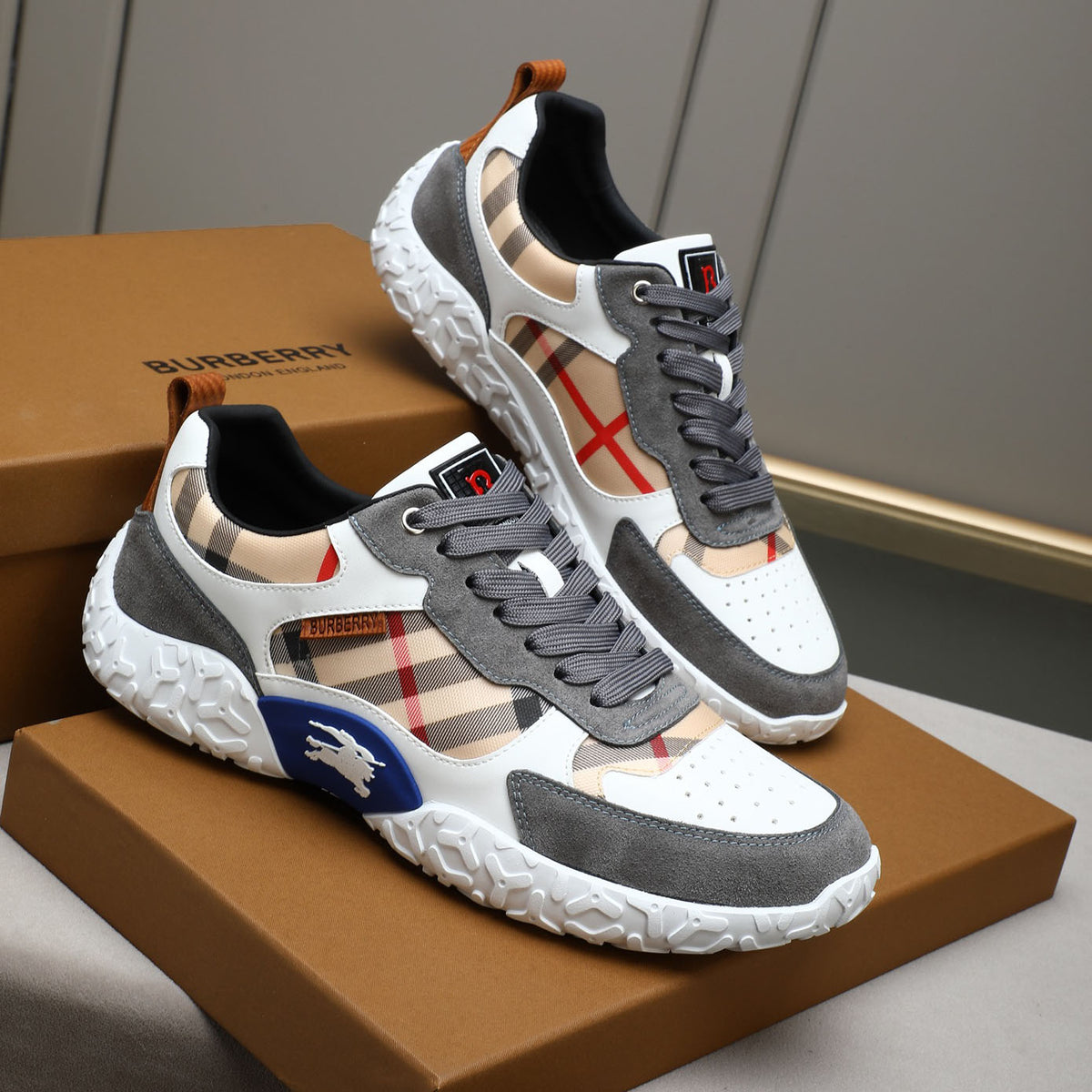 Men's Plaid Patchwork Chunky Sole Casual Sneakers NE190125