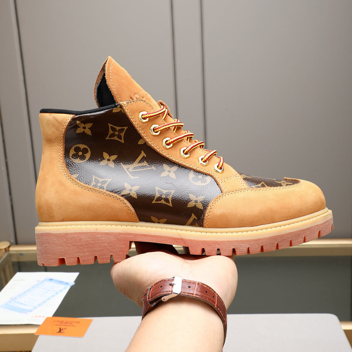 Men's Monogram Patchwork High Top Work Boots NE190119