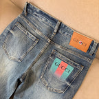 Blue Vintage Faded Wash Mens Printed Pocket Denim Trousers R260511