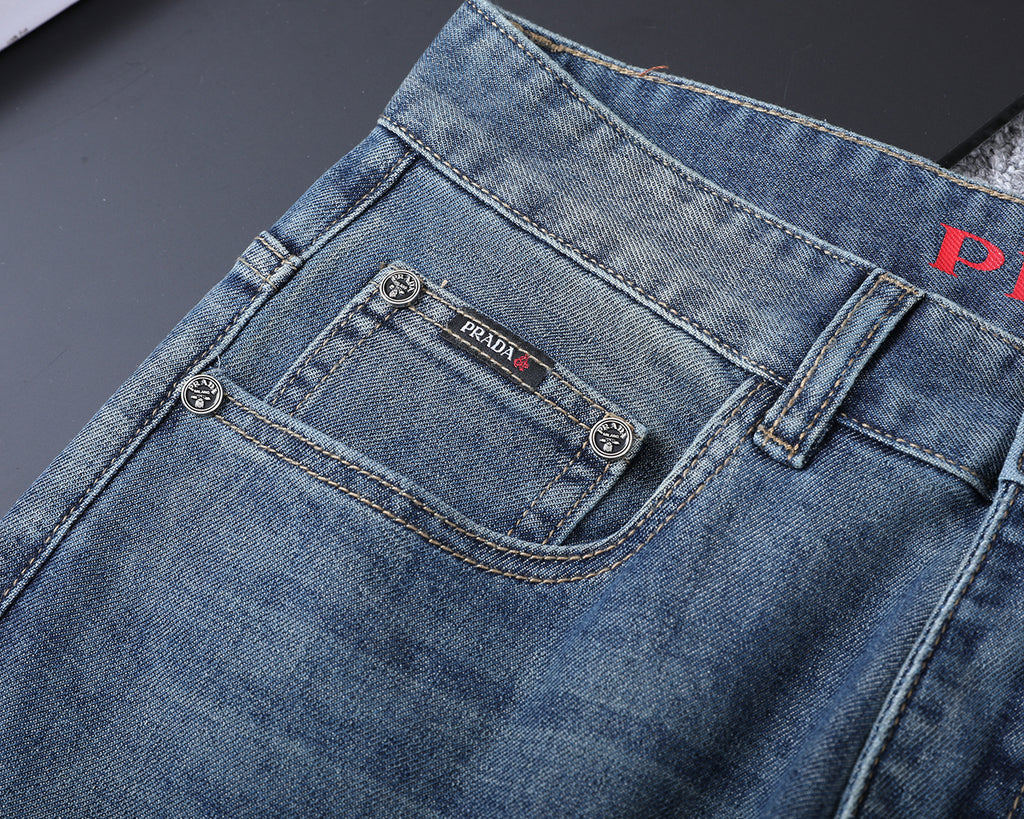 Letter Crest Embroidery Pocket Slim Fit Denim V260838