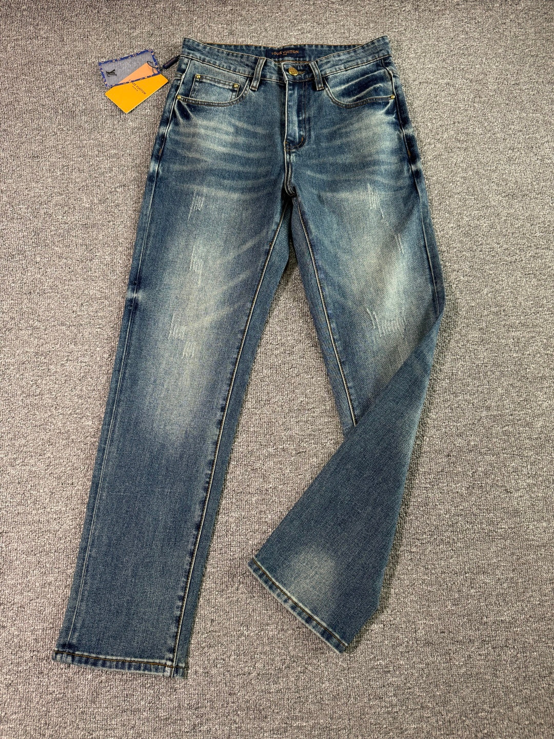 Stitched Monogram & Letter Print Pocket Slim Fit Denim M260701