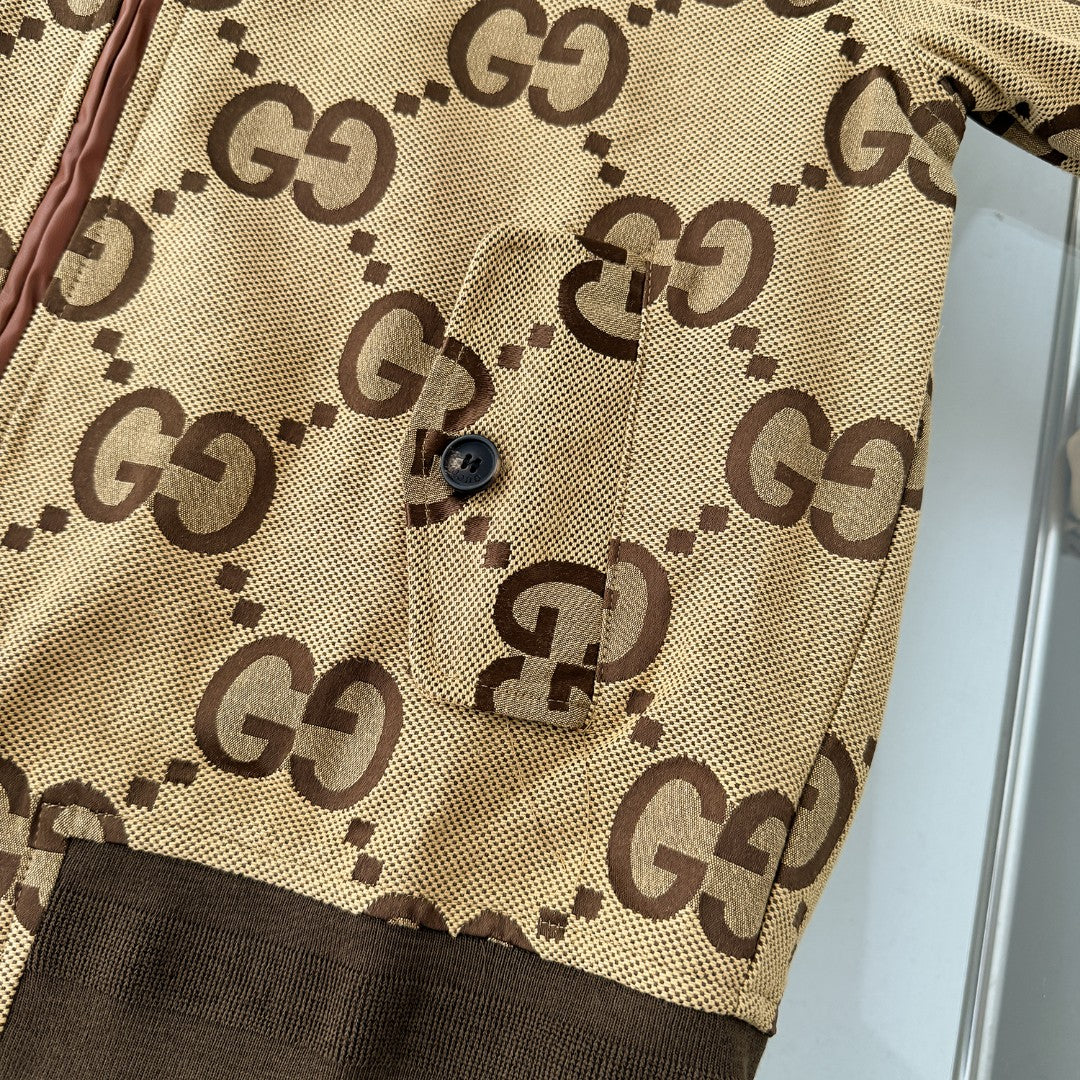Full Monogram Stand Collar Zip Jacket Retro Pattern Bomber Coat N050501
