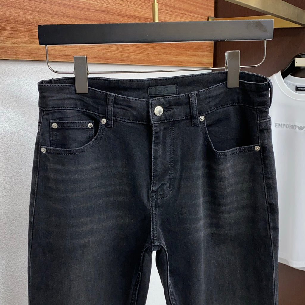 Black Washed Mens Embroidered Pocket Denim Trousers R260522