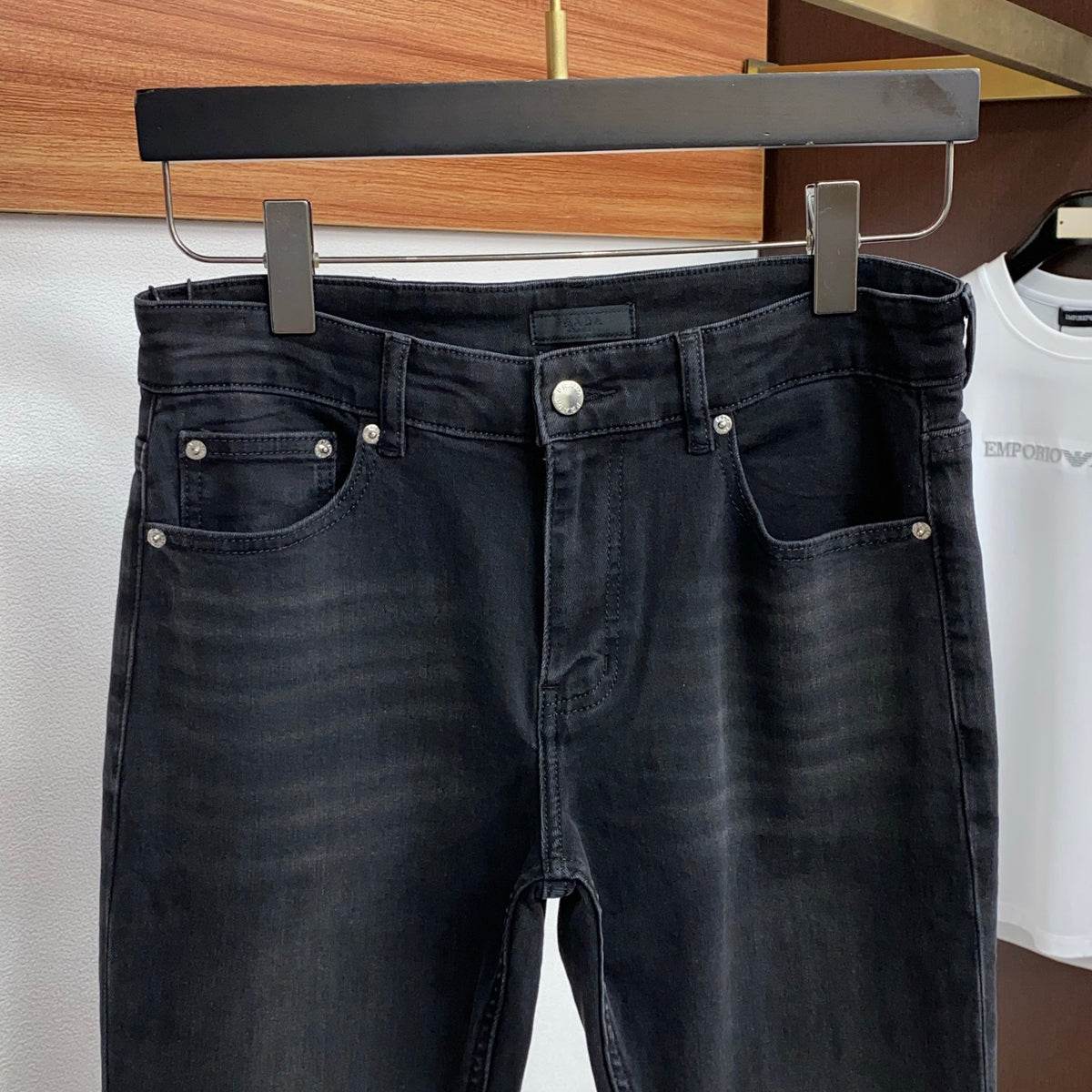 Black Washed Mens Embroidered Pocket Denim Trousers R260522