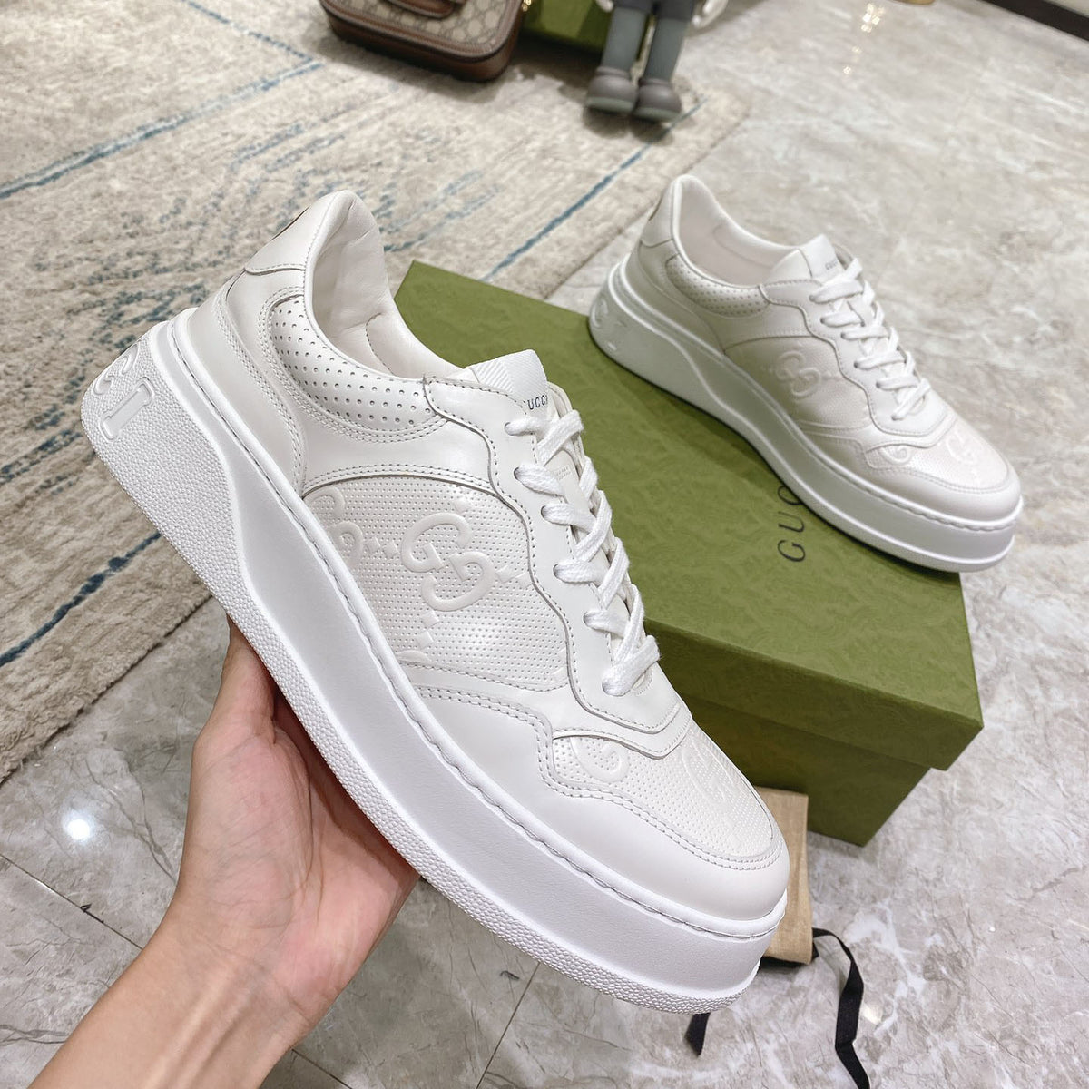 Embossed Pattern Lace-Up Thick Sole Casual Sneakers S283413