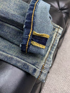 Vintage Faded Dark Wash Yellow Eye Appliqué Slim Jeans C261033