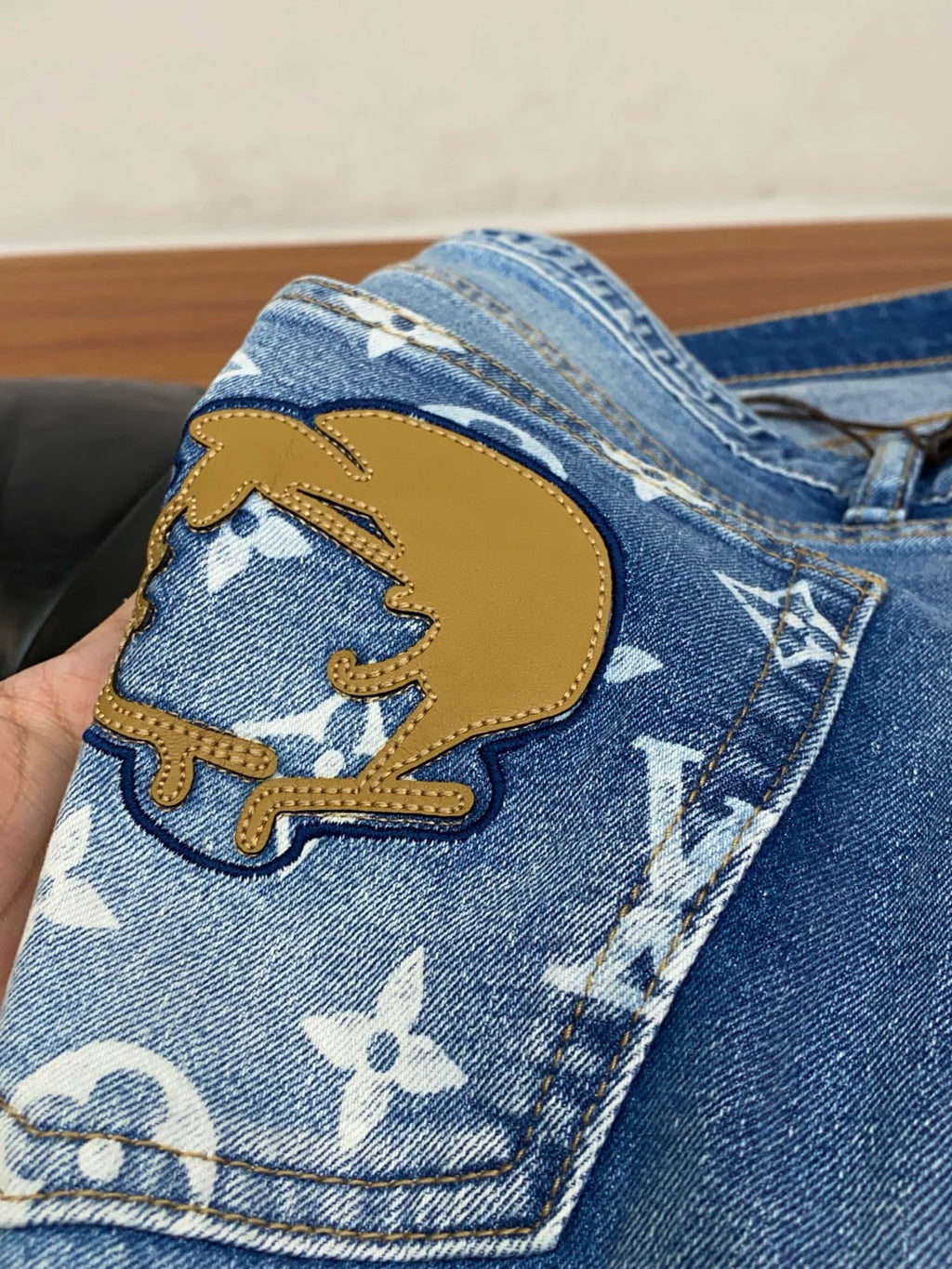 Cartoon Applique Monogram Pocket Slim Fit Denim E260937