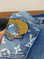 Cartoon Applique Monogram Pocket Slim Fit Denim E260937